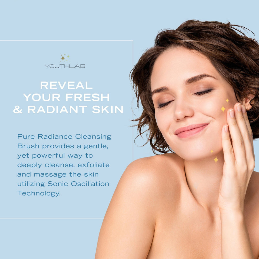 YouthLab Pure Radiance Facial Cleansing Brush in silver.
