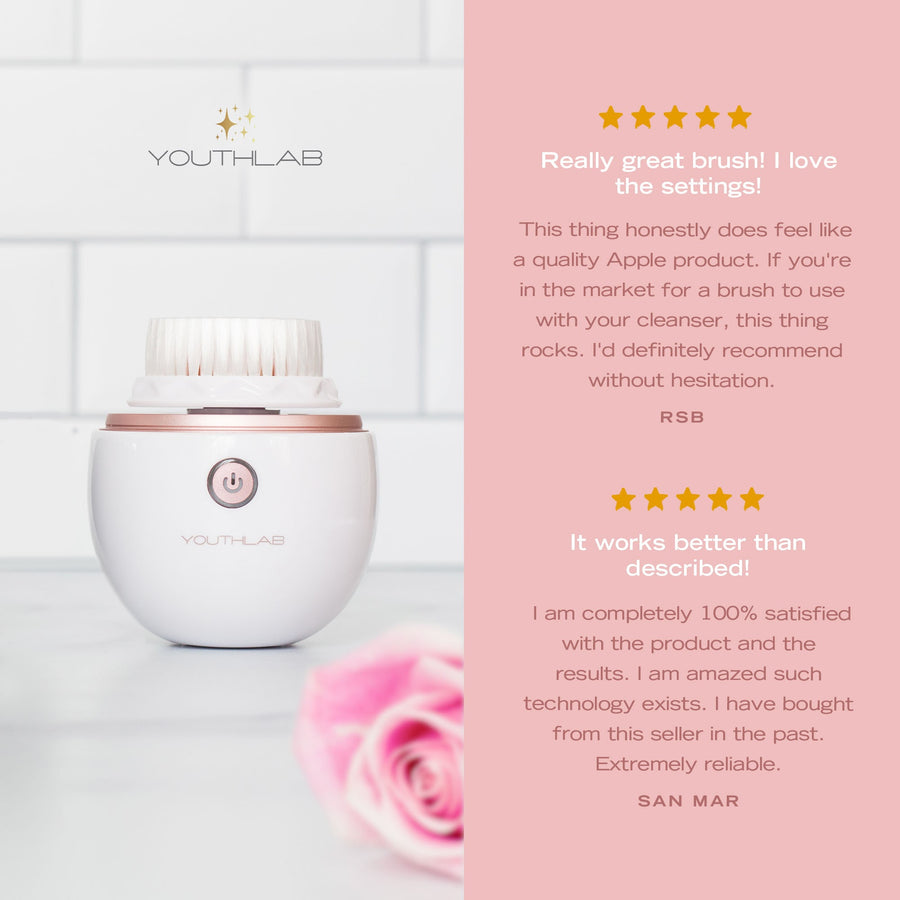 YouthLab Pure Radiance Facial Cleansing Brush in rose gold.